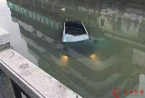 女司機將車倒河里