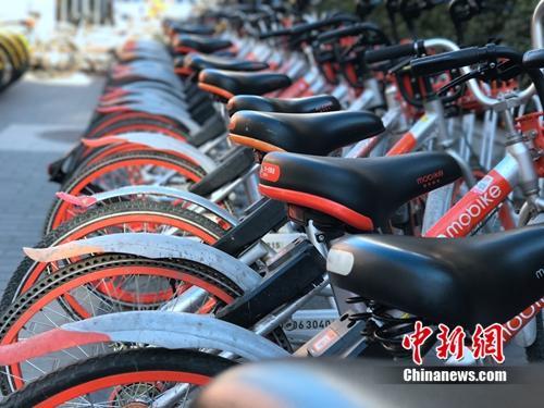 清一色的摩拜單車整齊擺放。<a target='_blank' href='http://www.chinanews.com/' >中新網</a> 吳濤 攝