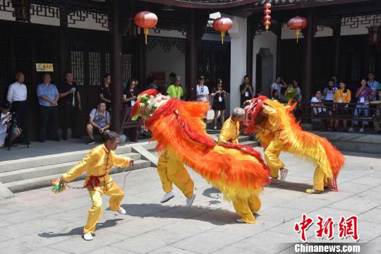 圖為：香港青年在浙江臨海欣賞“黃沙獅子”表演 范宇斌 攝