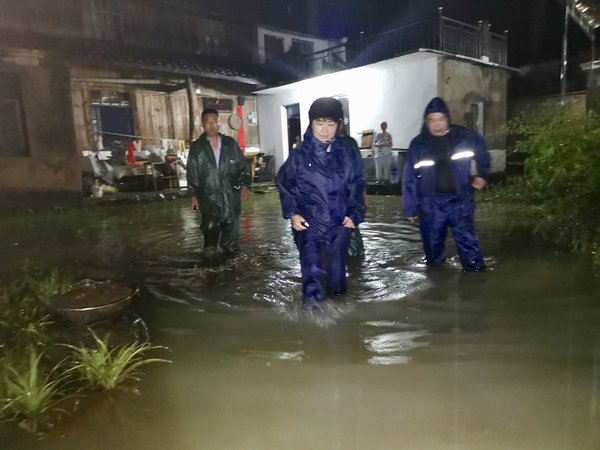 寧海黃壇鎮興壇村支書徐建野（中）在察看水情 2