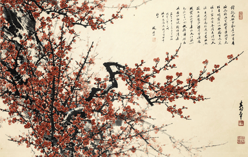 紅梅頌-67.5x104cm-1973年-董壽平