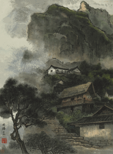 山村人家（巫山小村）46.5x34cm-1979年-伍必端-中國美術館藏