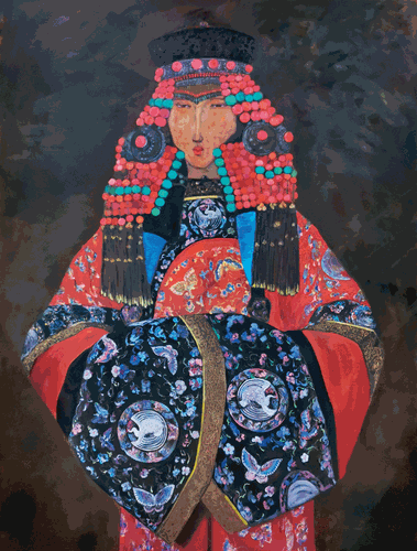 蒙古族新娘（油畫）90×120cm--烏-蘭