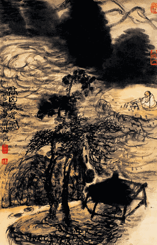 高山流水圖（國(guó)畫(huà)）68×46cm-王-丹