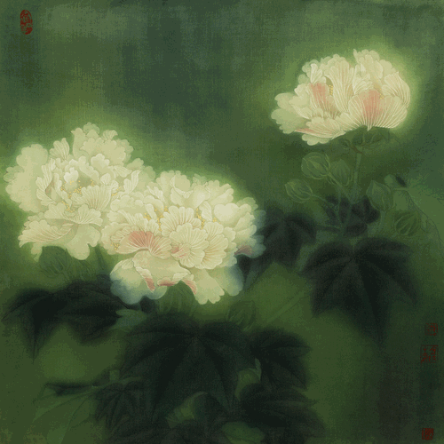 正是芙蓉花開時（國畫）76×76cm-2005年-金-納